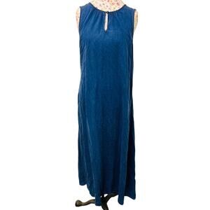 💙 Liz Claiborne Blue Sleeveless Maxi Dress L Denim Look Boho Cottagecore